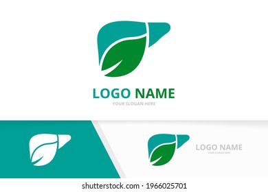 Combinación de hígado vectorial y logotipo de hoja. Plantilla de diseño de biotipo para el logotipo de órganos internos.