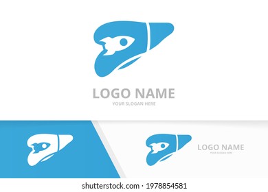 Vector liver and rocket logo combination. Unique internal organ and airplane logotype design template.