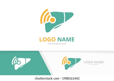 Vector liver and wifi logo combination. Unique internal organ and signal logotype design template.