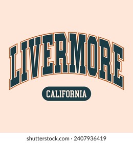 Diseño de tipografía de texto Vector Livermore para chaqueta de capucha de béisbol de capucha de camiseta y otros usos vectores