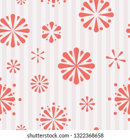  Vector Living Coral Folklore Pysanky Rosettes on stripes seamless pattern background. Perfect for fabric, scrapbooking and wallpaper projects.