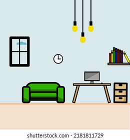 vector living room design consisting of table, window, lamp