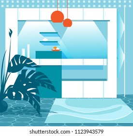 vector living room interior art home in blue color
