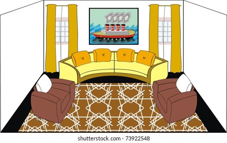 VETOR - Sala de estar - Design moderno com navio Titanic na parede