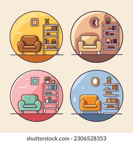 	
Vector living room set template illustration