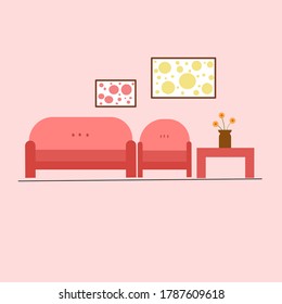 Vector living room sofa decoration  Beautiful flower vase