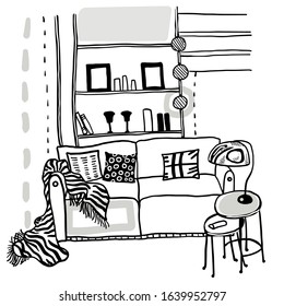 vector living room's interior with coach 