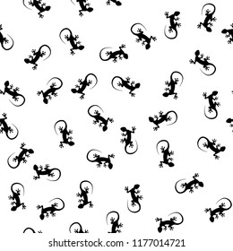 Vector Lizard Icons Isolated On White Seamless Vector Pattern Textile Print. Black And White Fabric Pattern For Clothes With Lizards.