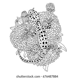 Vector lizard realistic and detailed illustration for a coloring book for adults.