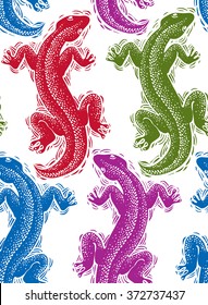 Vector lizards wrapping paper, colorful seamless pattern with reptiles, art zoology wallpaper. Stylized lizards top view.