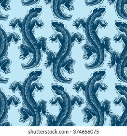 Vector lizards wrapping paper, seamless pattern with reptiles, art zoology wallpaper. Stylized lizards top view.