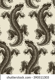 Vector lizards wrapping paper, seamless pattern with reptiles, art zoology wallpaper. Stylized lizards top view.