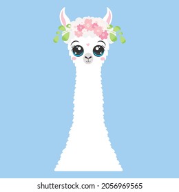 Vector llama illustration. Cartoon clipart llama for kids activity t shirt print, icon, logo, label, patch or sticker. Concept for children print. svg