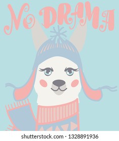 Vector llama illustration. Llama and lettering print. Llama,lettering, triangle, clouds and mountains. Lettering. Perfect for greetings, invitations, manufacture wrapping paper, textile and web design