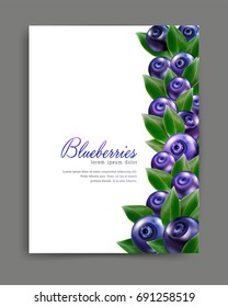 Vector lliustration with realistic blueberries isolated.Element for design, business, advertising, promotion of products, natural juices, cosmetics, food.Template for flyer, brochure,  packaging