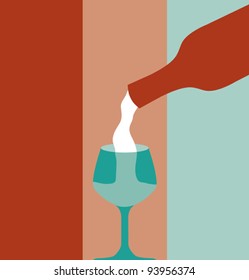 Vector lllustration of liquid pouring from bottle.