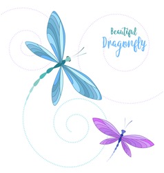 Vector Llustrace Dragonfly On A White Background. Brightly Colored Dragonflies In Flight