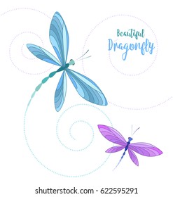 Vector llustrace dragonfly on a white background. Brightly colored dragonflies in flight