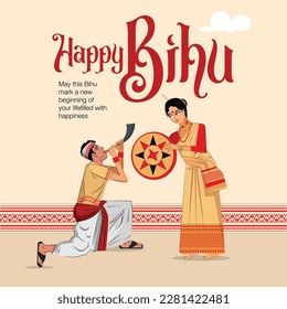 Ilustración vectorial Del Año Nuevo Assamés Bihu Happy Bihu. Festival De Cosecha De Assam