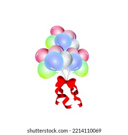 Vector llustration colorful bouquet balloon and red ribbon on isolate white background.Object for decorate greeting card, wallpaper,web,gift wrap,Happy new year,Valentine, birth day,wedding and party.