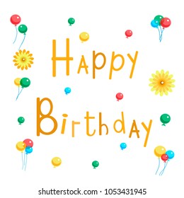 Vector llustration of Happy birthday greeting card with balls and flowers