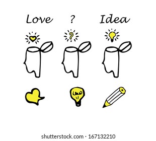 Vector llustration of Love / idea / Creative / Problem bulb in stylized human head open mind