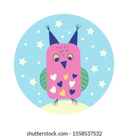 Vector llustration of an owl. Drawing for children, poster, postcards.