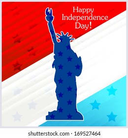 Vector llustration of Statue of Liberty on colorful background for Independence Day 
