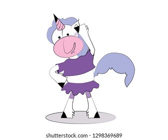 Vector llustration of unicorn exercising.  Healthy lifestyle. Unicorn cartoon.