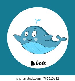 Vector llustration of whale. Character.