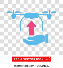 Vector Load Drone Hand EPS vector pictograph. Illustration style is flat iconic bicolor pink and blue symbol on a transparent background.