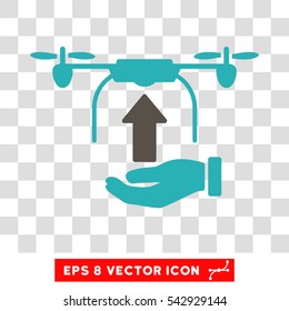 Vector Load Drone Hand EPS vector pictograph. Illustration style is flat iconic bicolor grey and cyan symbol on a transparent background.