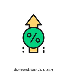 Vector Loan Interest Rate Increase Flat Color Line Icon.