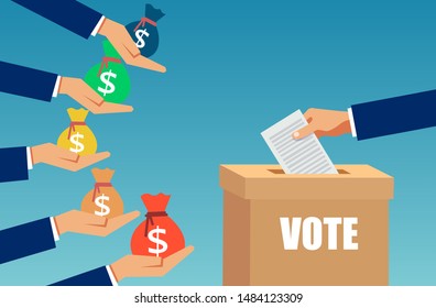 Vector of a lobbyist buying election vote. Bribe and corruption in politics concept 