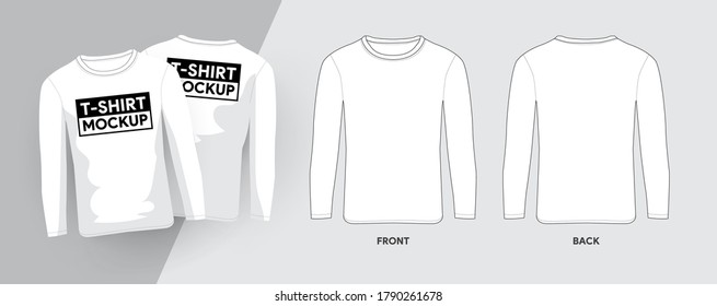 Vector Lobg Sleeve T-Shirt Template Outline Stroke Illustrations.