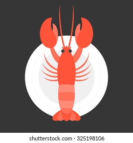 Vector lobster in dish, flat design