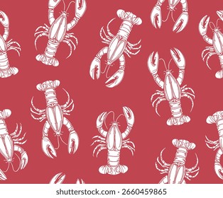Vector Lobster Red White Pattern Seamless Sea Food