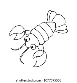 Vector lobster or shrimp drawing on white background isolated. Detailed lobster cartoon hand drawing. Great for print, paint, food symbol, logo or use for a menu seafood.