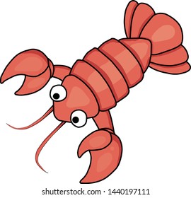 Vector lobster or shrimp drawing on white background and paint color. Detailed lobster cartoon hand drawing and paint color. Great for print, paint, food symbol, logo or use for a menu seafood.