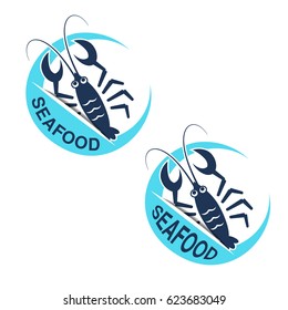 Vector lobster silhouette. Circular seafood symbols isolated on white background for produkt design or menu restaurant.
