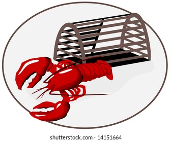 Vector Lobster with Trap is hand drawn original artwork.