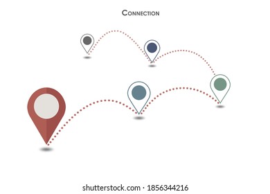 Vector Location icons connected on white background 