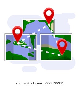 vector of locations on the map showing three travel points on different islands