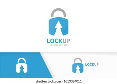 Vector lock and arrow up logo combination. Safe and growth symbol or icon. Unique padlock and upload logotype design template