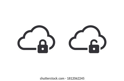 Vector lock. Closed lock. Lock icon. Protection icon. Padlock icon. Cloud storage. Cloud protection. Private storage. File access. Cloud download. Cloud with lock. Download file. Storage icon.