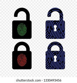 Vector lock with fingerprint, key, icon. Elements on an isolated background.