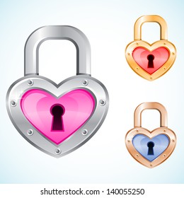 Vector lock icon in form of heart in three colors