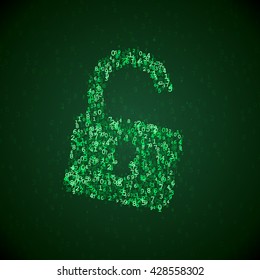 Vector lock icon made of digital numbers. Internet safety illustration. Security pictogram. Software hacking symbol.