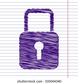 Vector lock icon with pen and school paper effect 