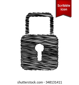 Vector lock icon with pen and school paper effect. Scribble icon for you design.